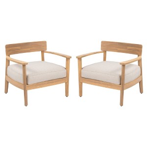 Set of 2 Acacia Wood Indoor Accent Chairs with Seat Cushions, Accent Chairs for Living Room or Bedroom, Accent Chairs with Curved Backrest-Koiai - 1 of 4