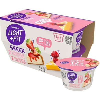 Light + Fit Strawberry Cheesecake/Raspberry Lemon Tart Greek Yogurt Variety Pack - 4ct/5.3oz Cups