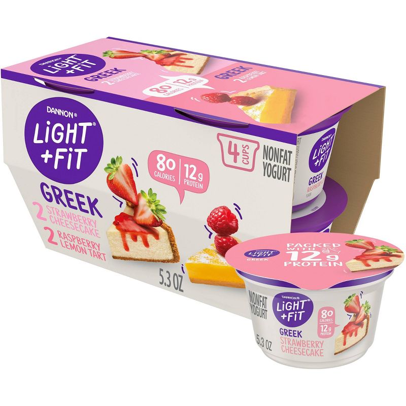 Light + Fit Strawberry Cheesecake/Raspberry Lemon Tart Greek Yogurt Variety Pack - 4ct/5.3oz Cups, 1 of 10