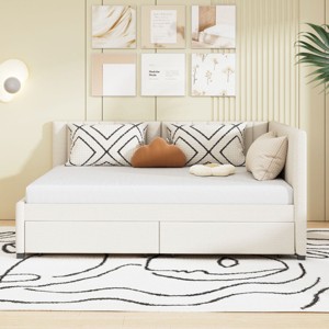 Full Size Upholstered Daybed with Storage Drawers and Backrest, Linen Sofa Bed for Bedroom or Guest Room-Baofuwish - 1 of 4