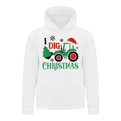 Everyday Kids Christmas Collection I Dig Christmas Pullover Hoodies – Holiday Tractor Sweatshirt - White