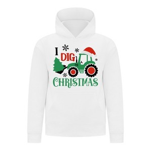Everyday Kids Christmas Collection I Dig Christmas Pullover Hoodies – Holiday Tractor Sweatshirt - White - 1 of 2