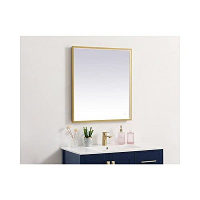 Brass Rectangular LED Bathroom Vanity Mirror with Aluminum Frame