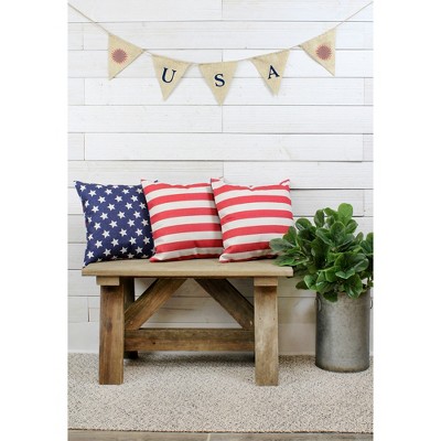 AuldHome Design American Flag Pillow Covers, Set of 3; Vintage Rustic Farmhouse Style Throw Pillow Cases