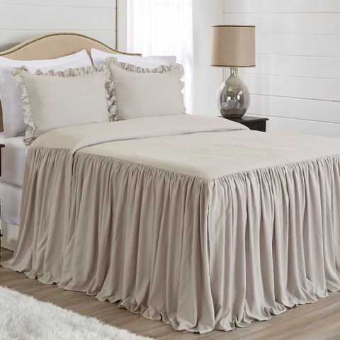 Sweet Jojo Designs Gender Neutral Unisex Queen Bedding Set Gathered Bedspread Beige Taupe 3pc