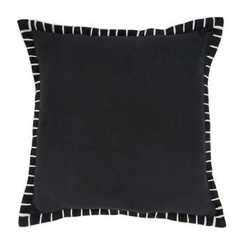 20"x20" Oversize Minimalist Chic Chunky Whip Stitch Down Filled Square Throw Pillow Black - Saro Lifestyle