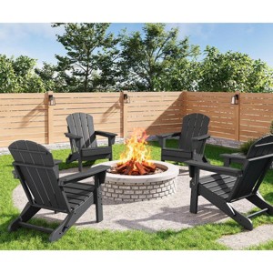 Folding Adirondack Chair Set of 4, HDPE All Weather Outdoor Fire Pit Chairs with Wooden Texture, 380Lb Capacity for Lawn Deck Backyard Patio Garden - 1 of 4