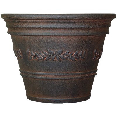 Sunnydaze Laurel Polyresin Outdoor/Indoor Heavy-Duty Double-Walled UV-Resistant Flower Pot Planter - 13" Diameter - Rust