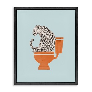 Stupell Industries Cheetah on Bathroom Toilet Black Framed Floater Canvas Wall Art - 1 of 4