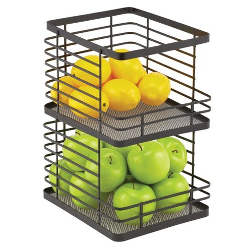 mDesign Stackable Food Organizer Storage Basket, Open Front - 2 Pack - Matte Black