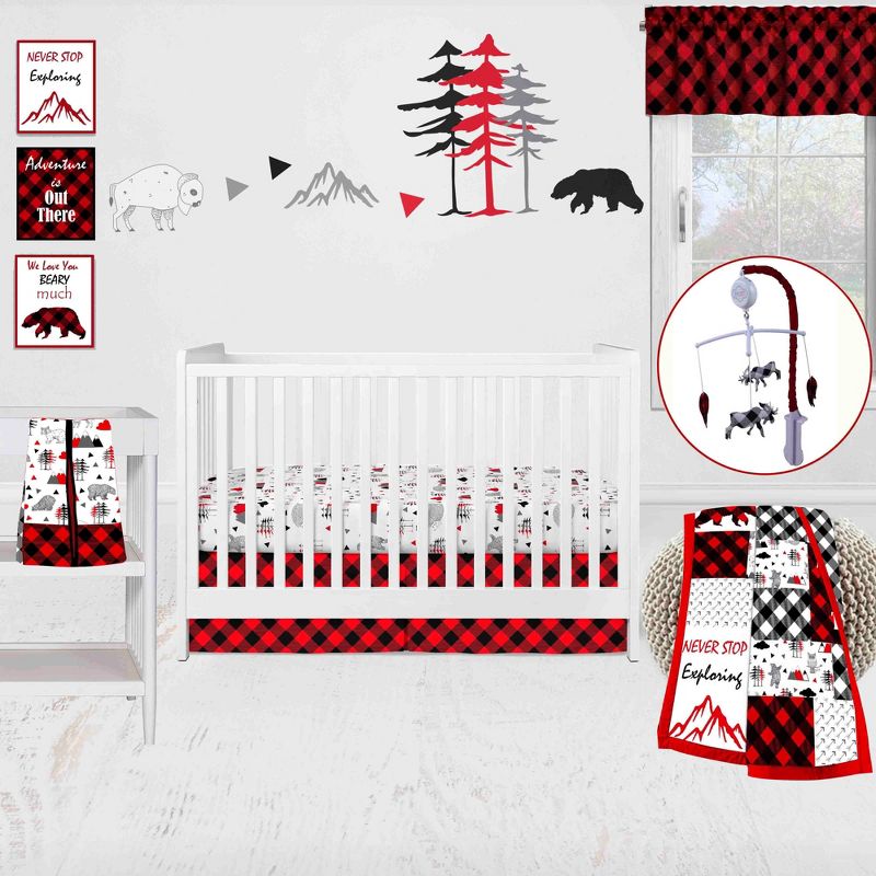 Bacati - Lumberjack Red Black Gray 10 pc Crib Bedding Set with 2 Crib Fitted Sheets, 1 of 12