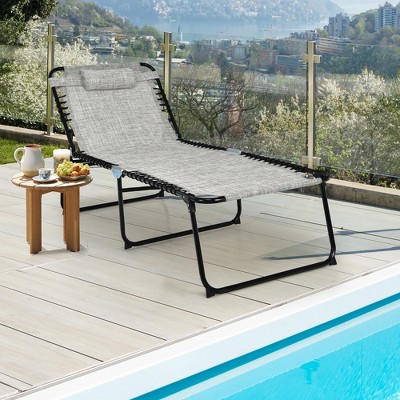 Gray Adjustable Folding Metal Outdoor Chaise Lounge Chair
