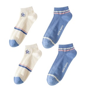Anna-Kaci 4 Pairs Women's Low-Cut Mesh Knit Cotton Socks Cute Pattern Breathable Stretch for Everyday Casual Wear - 1 of 4