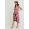 Hello Miz Women's Hi-Low Short Sleeve V Neck Maternity Wrap Dress with Belt - 3 of 4