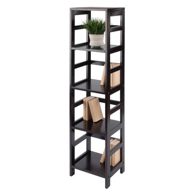 Espresso Medium Wood 4-Section Narrow Open Storage Shelf