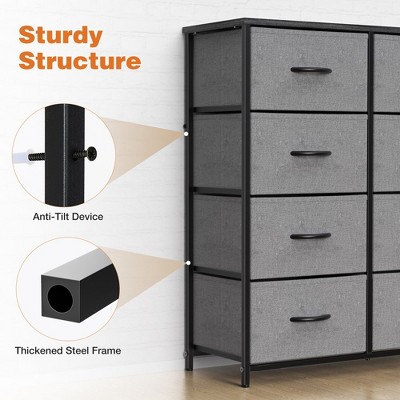 Gray 8-Drawer Fabric Dresser with Metal Frame
