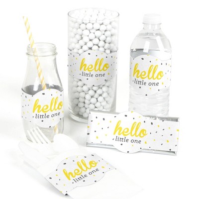 Big Dot of Happiness Hello Little One - Yellow and Gray - DIY Party Supplies - Neutral Baby Shower DIY Wrapper Favors & Decorations - Set of 15