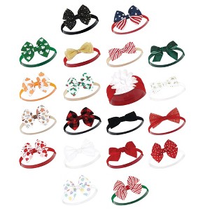 Hudson Baby Infant Girl Cotton and Synthetic Headbands Bundle Set, First Holidays Christmas Holly, 0-24 Months - 1 of 3