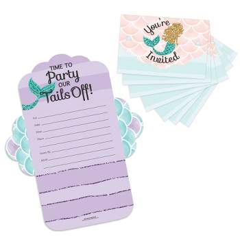 Big Dot of Happiness Let's Be Mermaids - Fill-In Cards - Baby Shower or Birthday Party Fold and Send Invitations - Set of 8