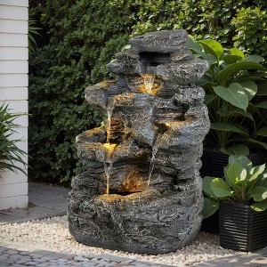 Christopher Knight Home Kirae Modern 5-Tiered Outdoor Concrete Rock Waterfall Fountain with LED Light - 1 of 4