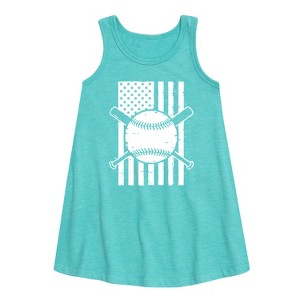 Girls' - Instant Message - Baseball Flag Graphic Sleeveless Aline Dress - 1 of 4