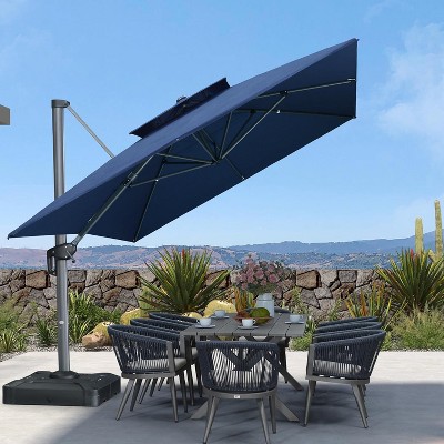 PURPLE LEAF Outdoor Cantilever Umbrellas with Base Large Patio Umbrella Offset Umbrella 360 Degree Rotation