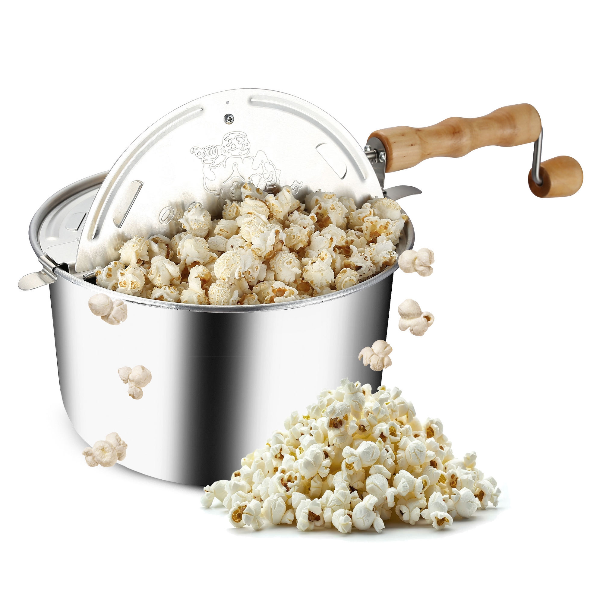 Great Northern Popcorn 6 Quart Aluminum Popcorn Popper with Hand Crank, Vented Lid, and Stir Paddle - Silver