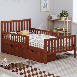 NicBex Twin/Full Wooden Platform Bed Frame with Storage Drawers & Guardrails,Modern Toddler Bed for Bedroom,Kids Room - 1 of 4