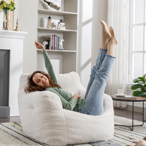 Panpan Bean Bag Chairs With Memory Foam,37 W White Teddy Bean Bag