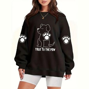 Plus Size Sweatshirts with Beagle Print Crew Neck Long Sleeve Funny Sayings Talk to the Paw Pullover Sweatshirts Slogan Plus Size Sweatshirts - 1 of 4