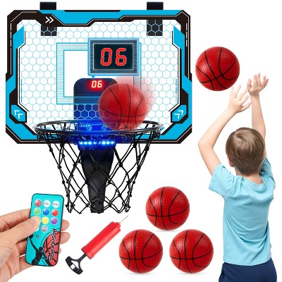 Joyfy Mini Indoor Basketball Hoop for Kids Age 3+, Light Up Door Room Basketball Hoops with Scoreboard & 4 Balls, Sport Game Set Gift for Boys
