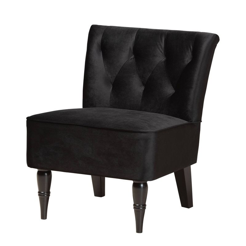 Harmon Velvet Fabric Upholstered and Wood Accent Chair Black/Walnut Brown - Baxton Studio, 3 of 12