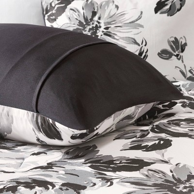 Intelligent Design Twin/Twin XL 4pc Hannah Floral Print Comforter Set - Black/White: Vintage Reversible Bedding with Decorative Pillows — фото 7