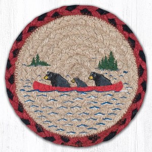 Earth Rugs Bears in Canoe Round Coaster – 7"x7" Rustic Jute Lodge Accent with Wildlife Design - 1 of 3