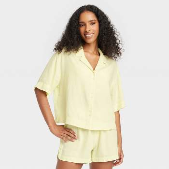 Women's Linen Blend Button-Up Pajama Top - Stars Above™