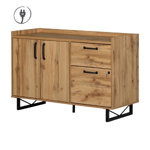 South Shore 31" 2 Door Finneas Credenza with Drawers Nordik Oak: Laminate Surface, Particle Board Frame, 1 Shelf - 1 of 4