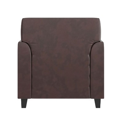Elegant Brown LeatherSoft Fixed-Arm Chair with Wooden Frame