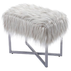 BirdRock Home Rectangular Grey Faux Fur Foot Stool Ottoman with Grey Legs - 1 of 4