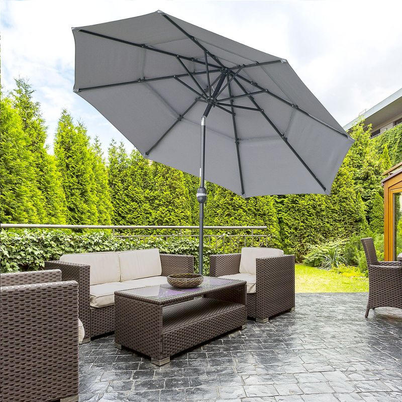 Outsunny 9FT 3 Tiers Patio Umbrella Outdoor Market Umbrella with Crank, Push Button Tilt for Deck, Backyard and Lawn, 2 of 7