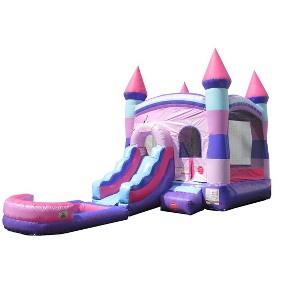 Pogo Bounce House Crossover Bounce House with Slide and Splash Pool, Deluxe PinkSmiley Face - 1 of 4