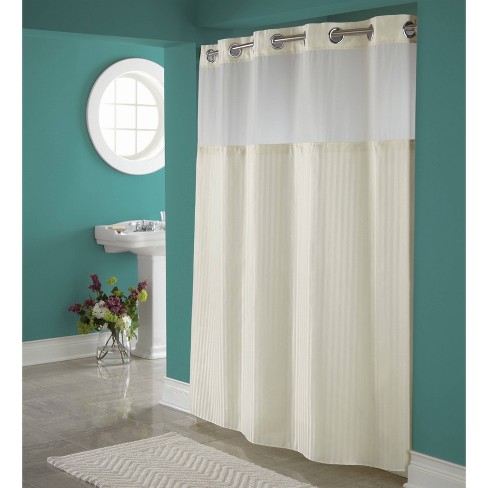 Herringbone Shower Curtain With Liner, Shower Curtain With Clear Panel