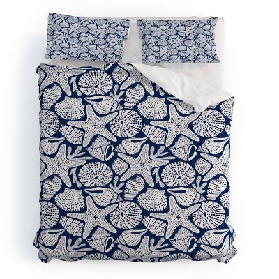 Deny Designs Heather Dutton Ocean Floor Nautical Shells Duvet Cover Bedding Set Blue