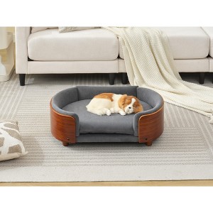 Spassway Dark Gray Oval Velvet Pet Bed with Cushion Solid Wood Frame Dog Bed for Medium and Large Dogs Comfy Dog Couch Sofa for Dogs Cats S/M/L - 1 of 4