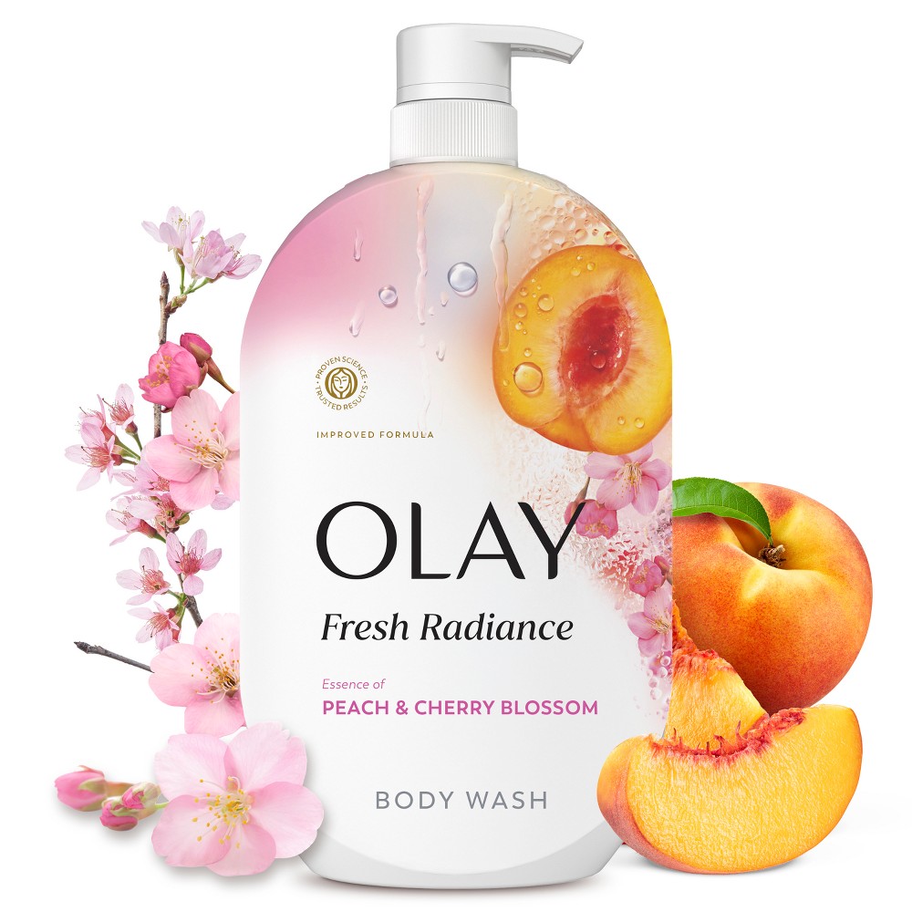 Photos - Shower Gel Olay Fresh Radiance Vitamin B3 and Antioxidant Blend Body Wash - Peach and Cherry Blossom - 35 fl oz: Sensitive, Combination 