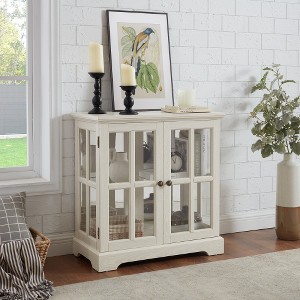 Wooakway 32"H Oak Antique Curio Display Cabinet with Adjustable Shelves and Lattice Doors Retro Style Bookcase Storage Cabinet - 1 of 4