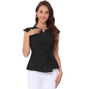 INSPIRE CHIC Women's Cap Sleeve V Neck Twist Front Casual Tunic Asymmetrical Hem Tops - 1 of 4