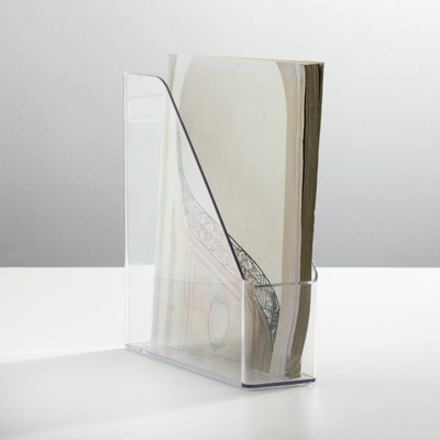 Clear Plastic Slim File Folder Storage Organizer with Handle, 4 Pack