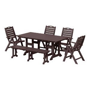 WestinTrends Malibu 6-Piece HDPE Rectangular Patio Dining Table Set with Foldable Chairs and Patio Bench - 1 of 4