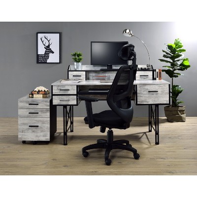 Vynxaria Safea Antique White & Black Finish Computer Desk