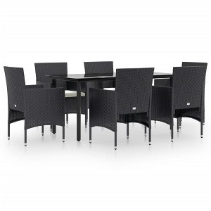 vidaXL 7 Piece Patio Dining Set with Cushions Black - 63" Table Length 6 Items - 1 of 4